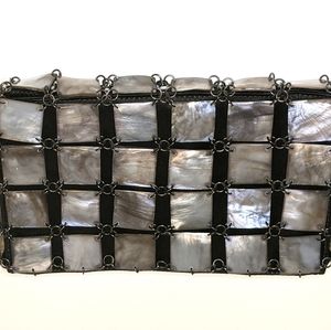 nOir nyc grey gemstone chainlink clutch